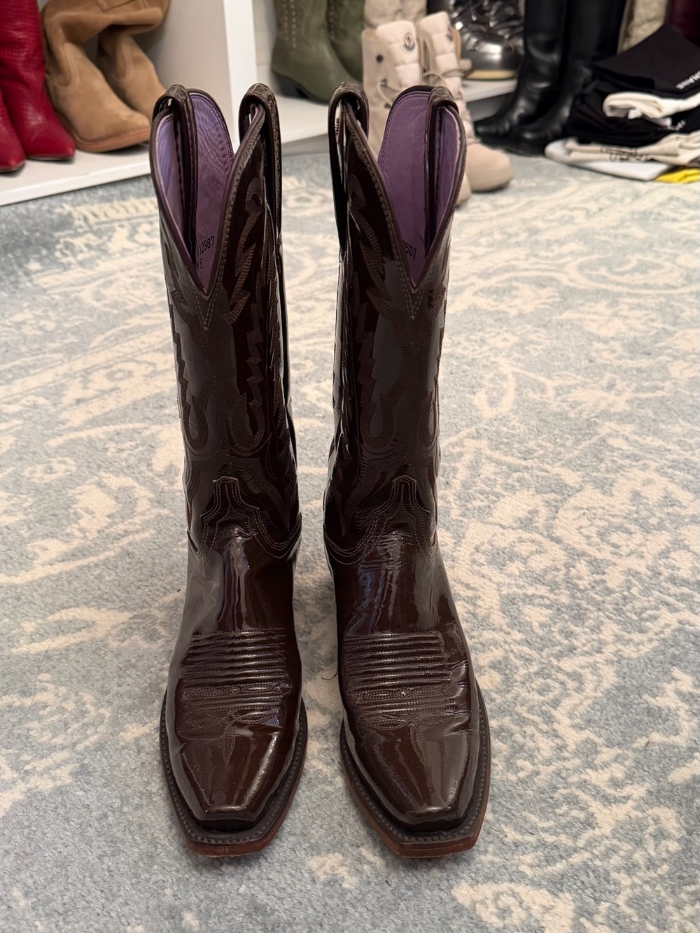 Women’s Lucchese Dark Brown Patent Leather Western Cowboy Boots Size 6.5 - Picture 1 of 6